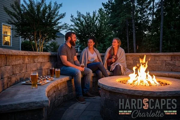 Fire pit with custom seating wall