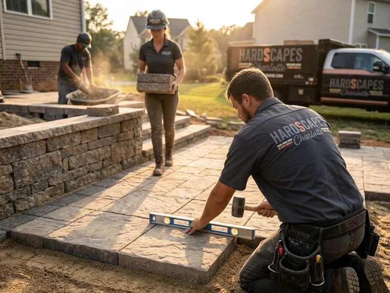 Hardscapes Charlotte team working on an outdoor living project