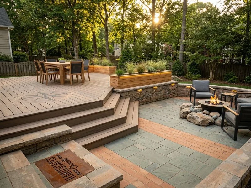 Multi-level composite deck with cable railing in Charlotte