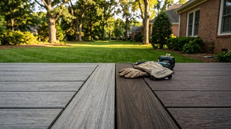 Side by side view of two Charlotte decks one with Trex Transcend and one with TimberTech PRO showing color and texture comparison